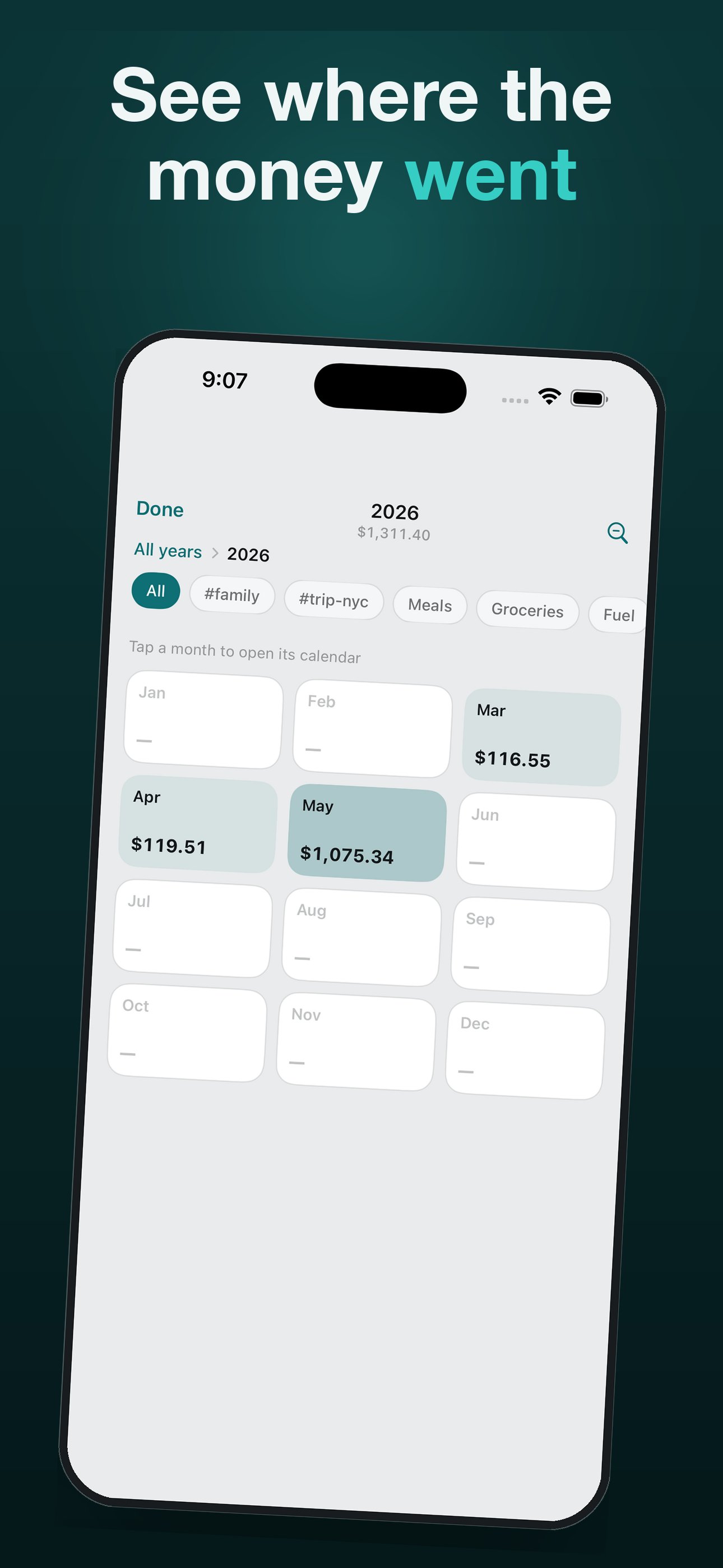 See where the money went — zoom from years to a single day