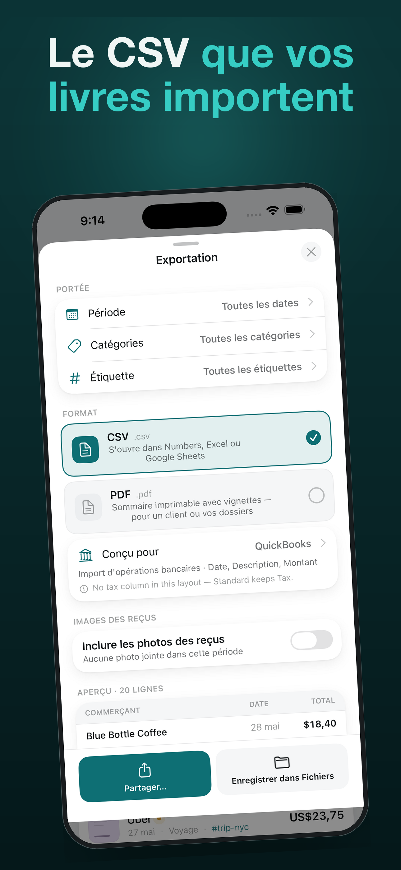 Le CSV que votre comptabilité importe — choisissez le destinataire et les colonnes sont les bonnes